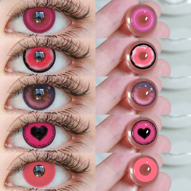 UYAAI 1 Pair Cosplay Pink Lenses for Eyes Anime Lenses for Halloween Nezuko Colorcon y2k Eye Contacts Cosmetic Red Lens Cosplay