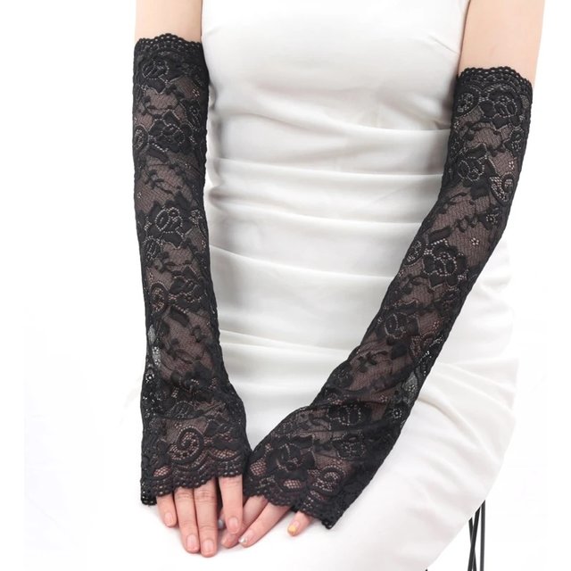1 Pair Fashion Gloves Lace UV Protection Arm Sleeve Sunscreen Women Driving Dance Long Arm Protection Sleeves Fingerless Gloves