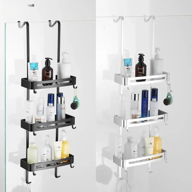 Black Hanging Bath Shelves Bathroom Shelf Organizer Nail-free Shampoo Holder Storage Shelf Rack Bathroom Basket Holder EL5018