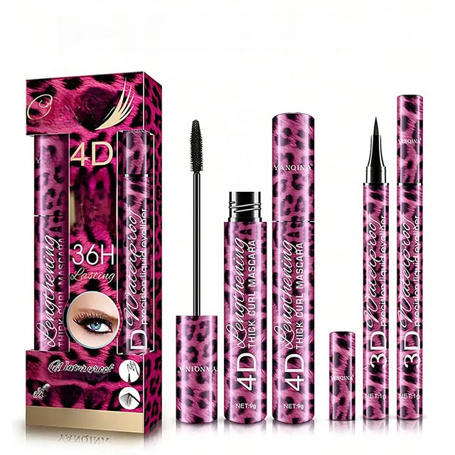 YANQINA Liquid Eyeliner Pencil 4D Waterproof Mascara Set Cosmetics Eye Liner Thick Curling Mascara Eyebrow Pencil Eyes Makeup