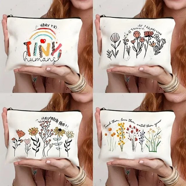 Teach Them Love Them Watch Them Grow Pattern Makeup Bag Teacher Cosmetic Pouch Perfect Back To School Gift for Teachers