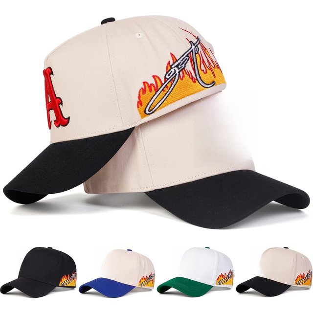 Unisex A Letter Embroidery Side Flame Baseball Caps Spring Autumn Outdoor Adjustable Casual Hats Sunscreen Hat