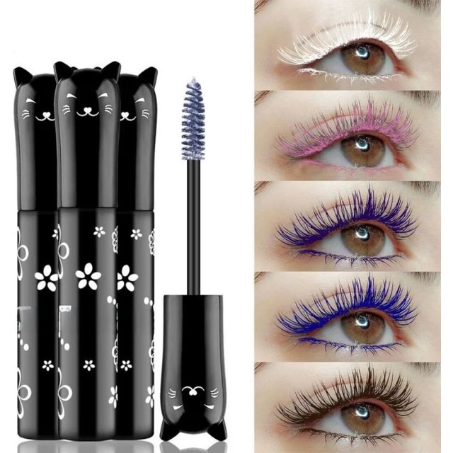 6-Color Mascara with Large Brush Head, Easy to Apply, Non-Clumping, Non-Fading, White, Purple, Royal Blue, Silver, Coffee, Not Easy to Smudge, Mascara and Eyebrow Gel
