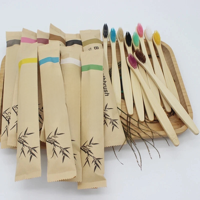 No Logo 100Pcs Bamboo Toothbrushes Eco Friendly Resuable Toothbrush Adult Wooden Soft Tooth Brush
