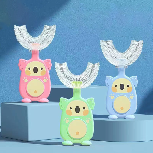 Children's U-shaped silicone toothbrush Manual toothbrush for baby's oral cleaning Cute bear pattern Candy-coloured toothbrush