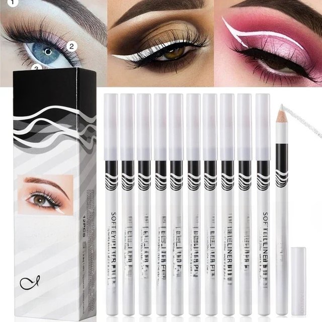 12pcs White Eyeliner Makeup Smooth Easy To Wear Waterproof Eyes Brightener Highlighter Long Lasting Eyes Liner Pencils Makeup