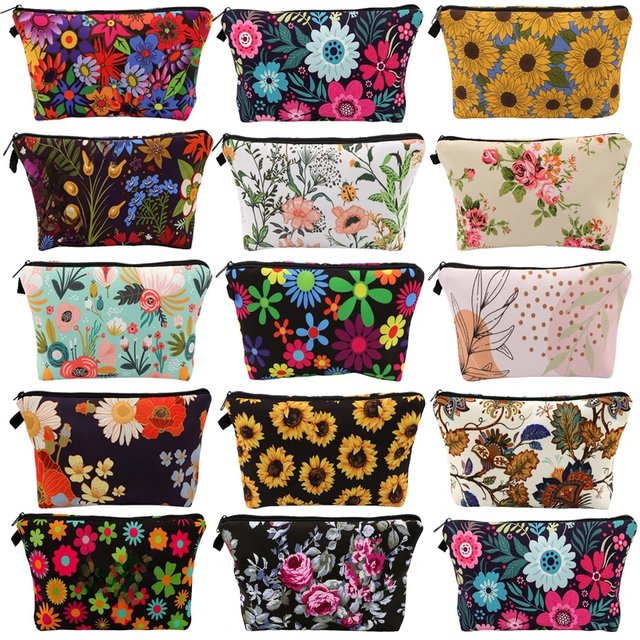 Flower Series Zipper Makeup Bag Women Portable Travel Storage Pouch Travel Lipstick Bag Makeup Case Bag Cosmetic Brush Bags