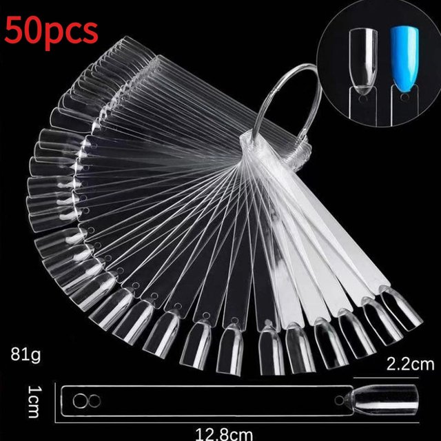 50pcs Nail Polish Color Card Fan Shaped False Nail Tips Display Palette Gel Polish Swatch Sample Board Tool Nail Art Sample