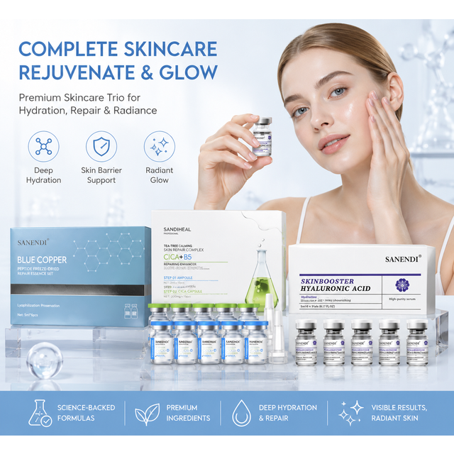 SANENDI Blue Copper Peptide Hyaluronic Acid Serum CICA B5 Face Care HA Korean Skin Care Solution 10Vials Beauty Salon Products