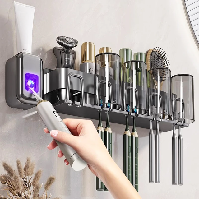 toothbrush holder toothpaste holder electric toothbrush holder space al0uminum punch-free toilet bathroom shelf rack