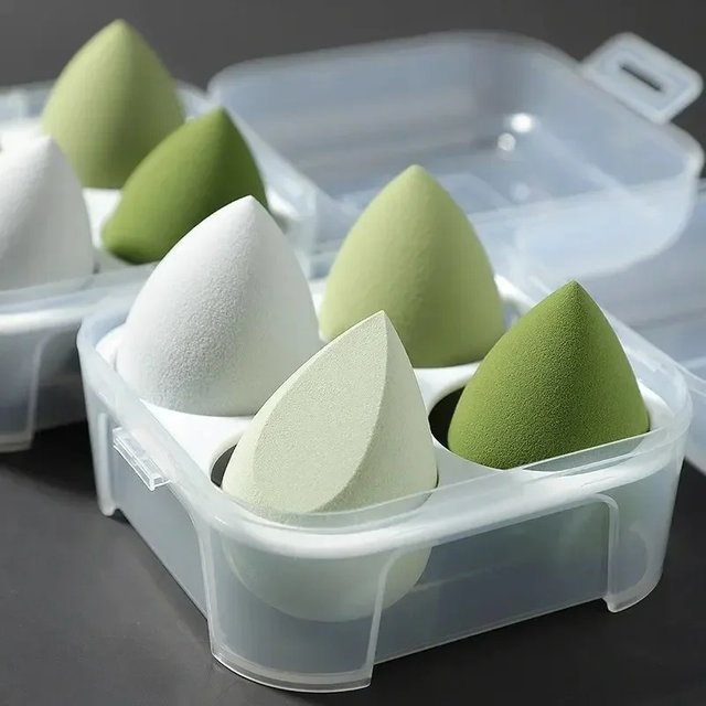 Dry and Wet Dual-purpose Makeup Egg Puff, Makeup Egg Sponge Ball, Super Soft, 4-pack Makeup Egg Cover Box