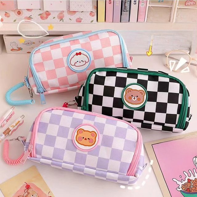 Kawaii Pencil Case Portable Large Capacity Canvas Pen Pouch Cute Cosmetic Bag For Students School Supplies