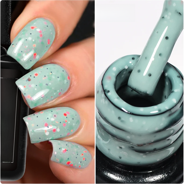 MEET ACROSS 7ml Light Blue Snowfalke Cream Gel Nail Polish Glitter Sequins Nail Art Varnish Nail Supplies Semi Permanant UV Gel
