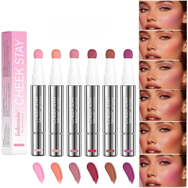 Cheek Blusher 6 colors Long-Lasting Cheek Stain All-Day Blendable Liquid Blush Long-Lasting Blush Sponge Applicator Cheek Makeup