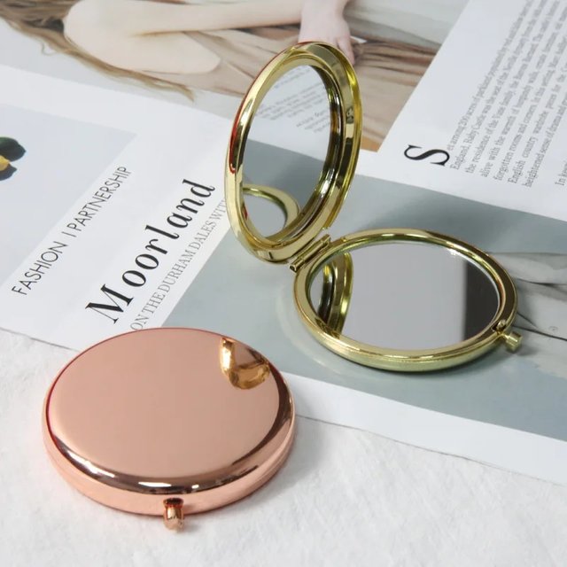 Double-Sided Small Mirror Portable Folding Round Makeup Mirror Rose Gold Simple Mini Men And Women Handheld Pocket Mirror