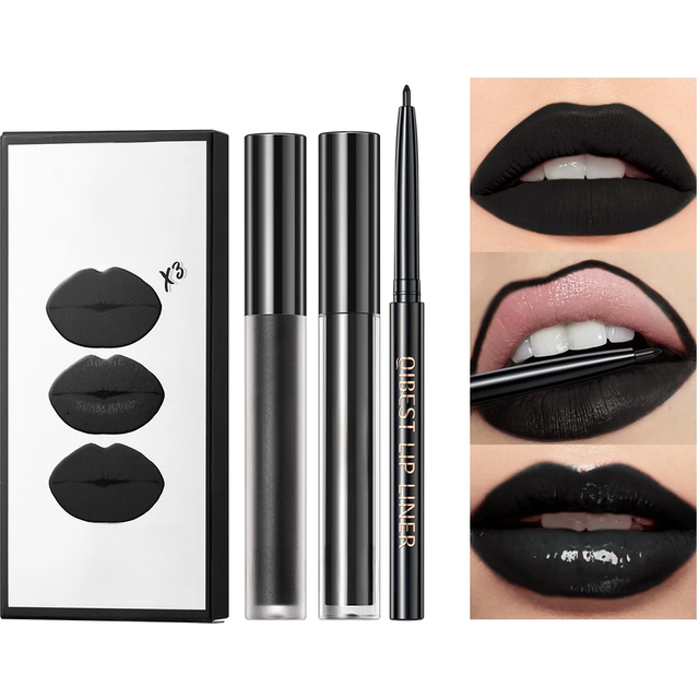 3pcs Matte Liquid Lipstick+Lip Liner Set Lip Glaze Makeup Nude Black Red Velvet Lip Gloss Long Lasting Lip Tint Cosmetics Kits