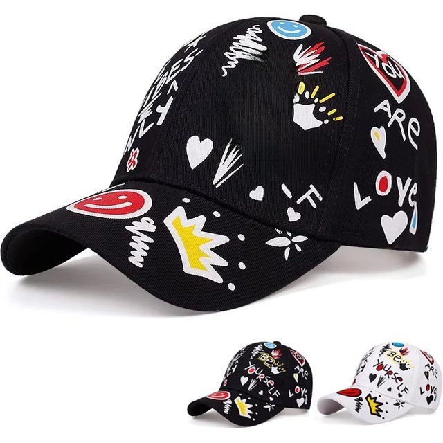 Unisex Letter Printing Graffiti Baseball Caps Spring and Autumn Outdoor Adjustable Casual Hats Hip Hop Hat Sunscreen Hat