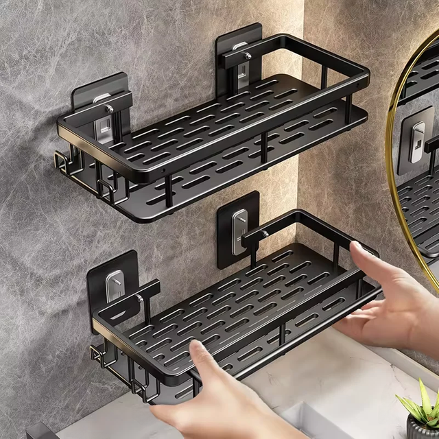 Wall Mounted Rectangular Rack Wall Mounted Shower Shampoo Rack No Drill Rack Tripod Bathroom Rack Towel Rack