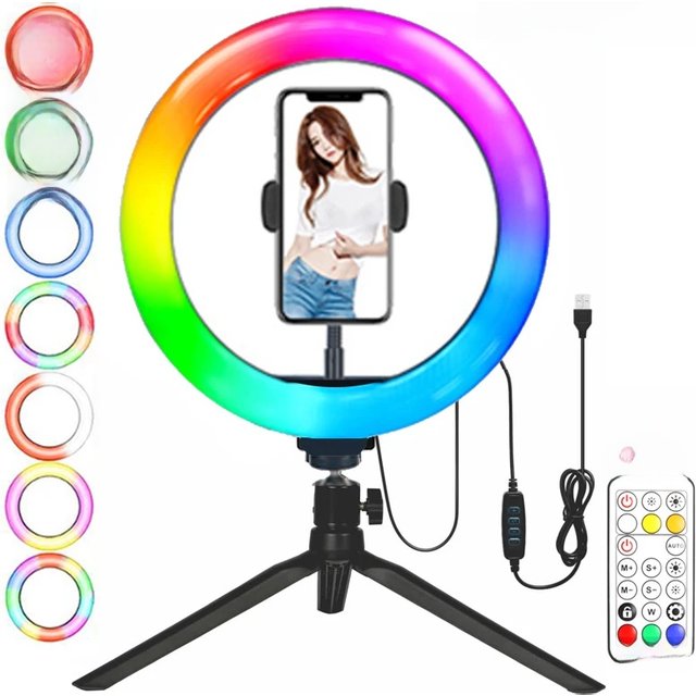 13" RGB Selfie Ring Light Tripod Stand Phone Holder Dimmable LED Ringlight for Live Stream/Makeup/YouTube/Photography