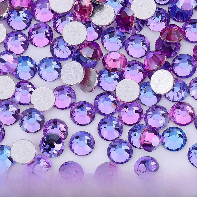 DUCRYSTAL SS6-SS30 Dream Lavender Glitter Crystal Glass Non hot fix Flatback Rhinestone Glue on Strass For Crafts/Nail makeup