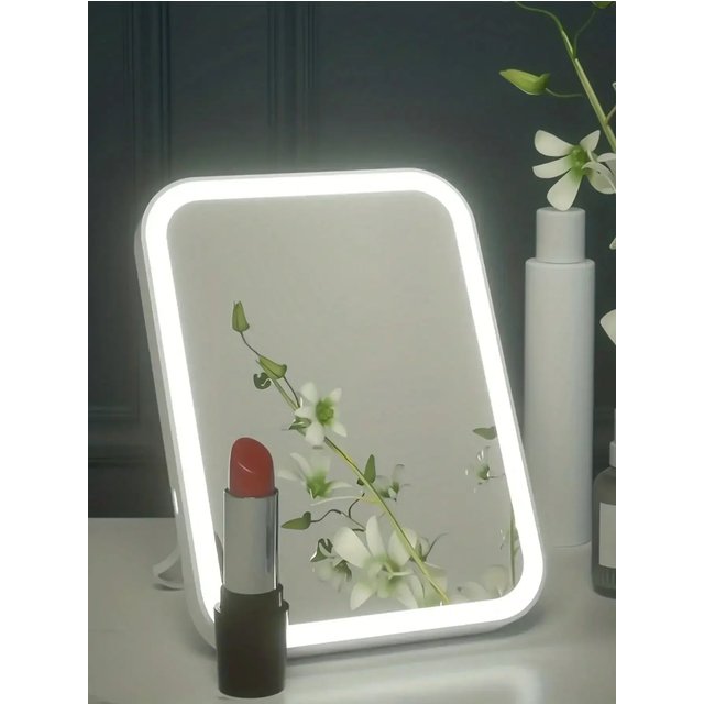 LED portable makeup mirror, desktop dormitory makeup mirror with lights, square student folding lighted vanity mirror for travel