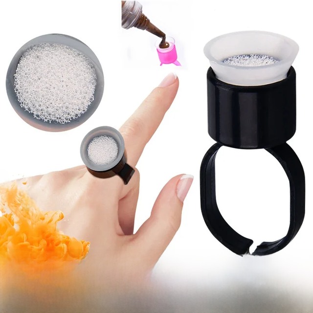 100pcs Tattoo Ink Ring Cups Glue Cap with Sponge Microblading Pigment Cup Tattoo Tool Holder Permanent Makeup Accessories Supply