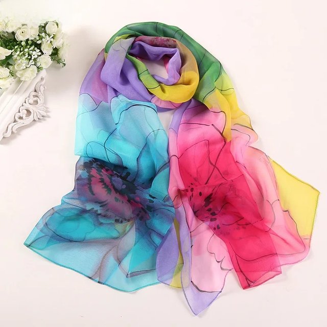 Gradient Manju Sahua Elegant Beautiful Chiffon Georgette Bandana Scarf Women Foulard Summer Travel Sunscreen Thin Hijab