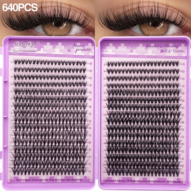 640 clusters of 30D+40D curled false eyelashes, lightweight and comfortable, creating a natural and unique makeup effect.