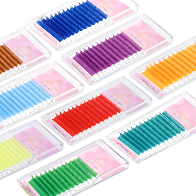 Color Lash Purple Blue Brown Green Red White Pink UV Eyelash Extensions Individual False Colored Flu Mink Lashes Makeup Volume