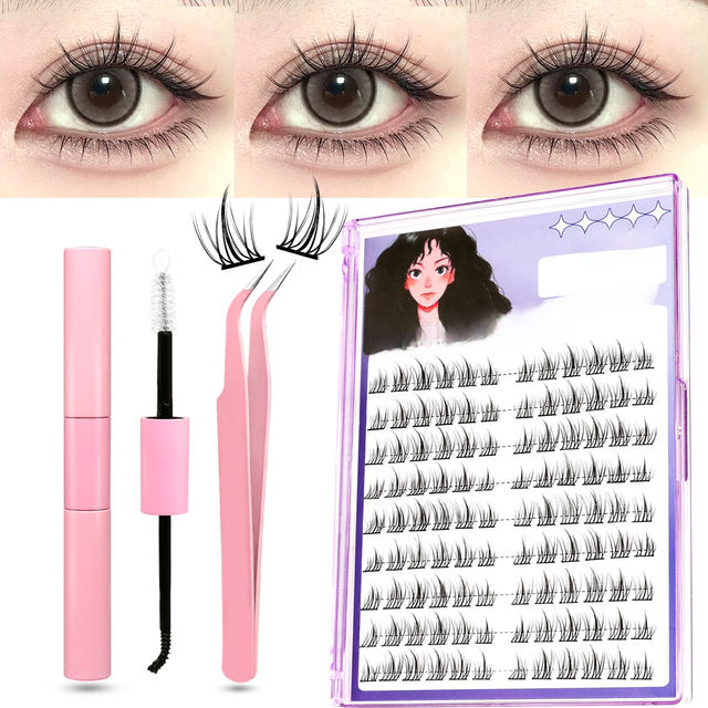 DIY False Eyelashes Clusters Kit Sunflower Manga False lashes Natural Anime Lashes Effect Individual Lashes Extension Kit Makeup