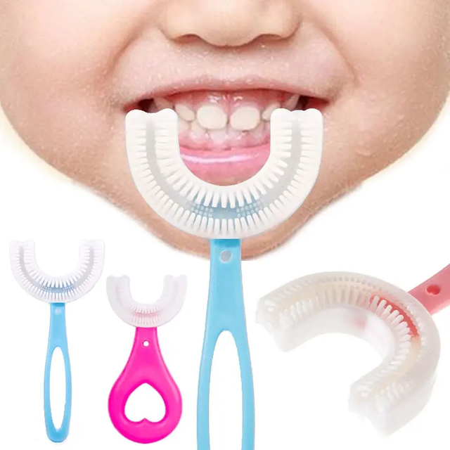 Children's U-shaped Toothbrush Tumbler Baby 2-6-12-Year-Old Children Soft silica gel U Mouth Contain Cleaning TrainingToothbrush