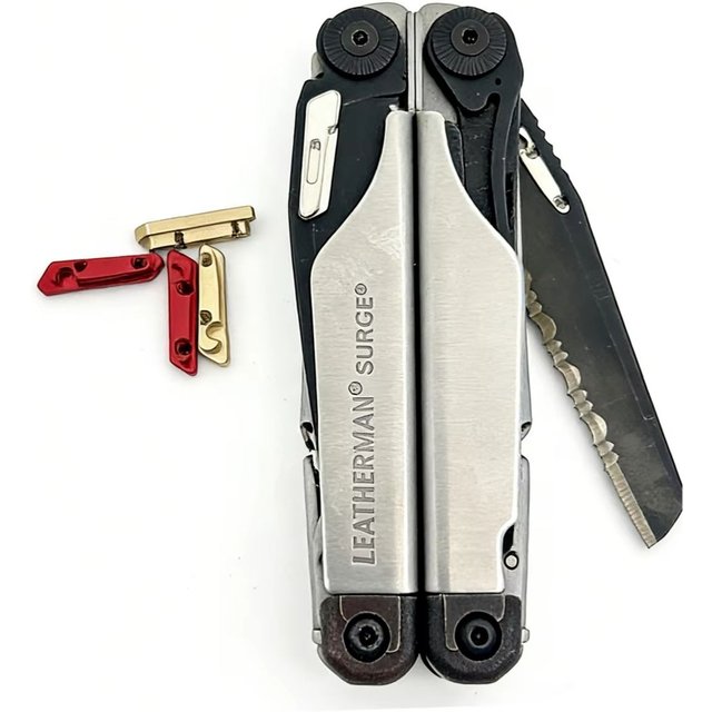 For Leatherman SURGE Thumb Stud Kit, Fast-Deployment Quick-Action Mod with Tritium Slot, 7075 Alu/Brass EDC Upgrade