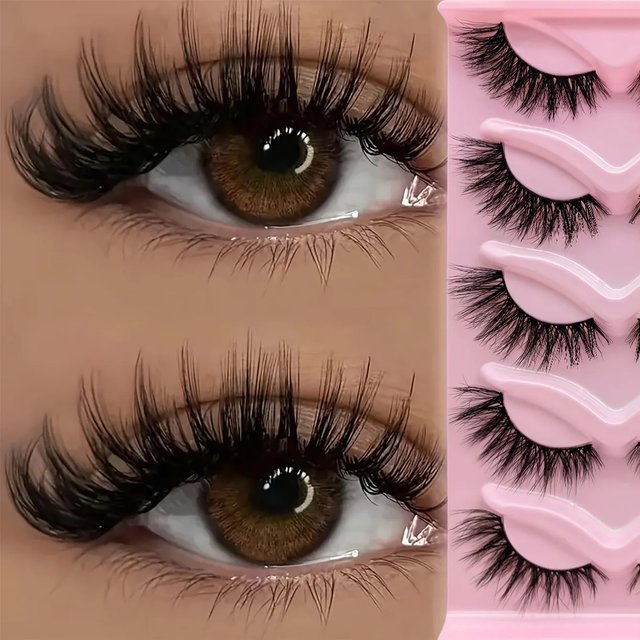 5 Pairs Cat Eye Eyelashes 3D Natural False Lashes Fluffy Soft Cross Clear Band Lashes Manga Lashes Wispy Eyelash Makeup