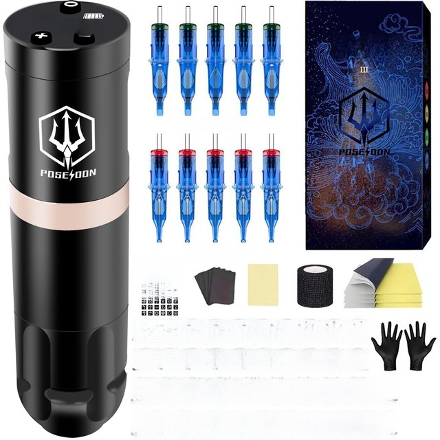 POSEIDON Tattoo Kit Or Tattoo Machnie Wireless High Power For Permanent Makeup Tattoo Machine Kit High Quality Tattoo Gun Kit