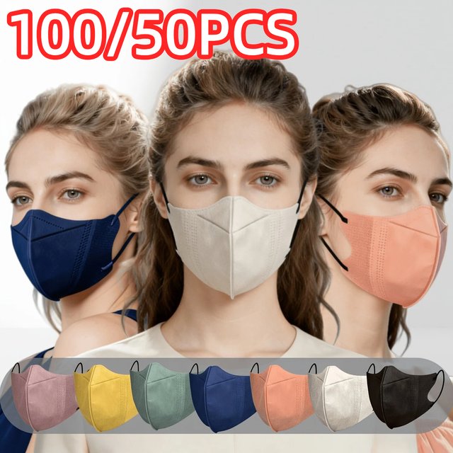 100/50Pcs/3D Three-Dimensional Multi-Color Disposable 4-Layer Masks, Individually Packaged, with Curved Design That Fits the Facial Contours, Featuring Thickened Elastic Ear Loops and Nose Bridge