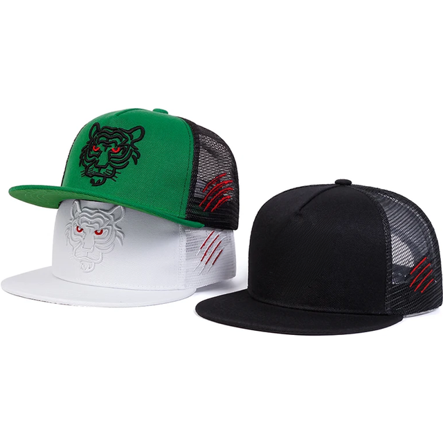 Unisex Tiger Embroidery Hip-hop Net Hats Spring Summer Outdoor Adjustable Casual Baseball Caps Sunscreen Hat