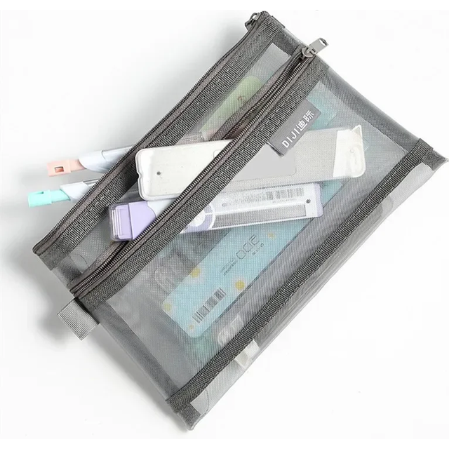 Simple Transparent Mesh Pencil Case Storage Student Pencil Bag Large Capacity Pouches Stationery Cosmetic Bags