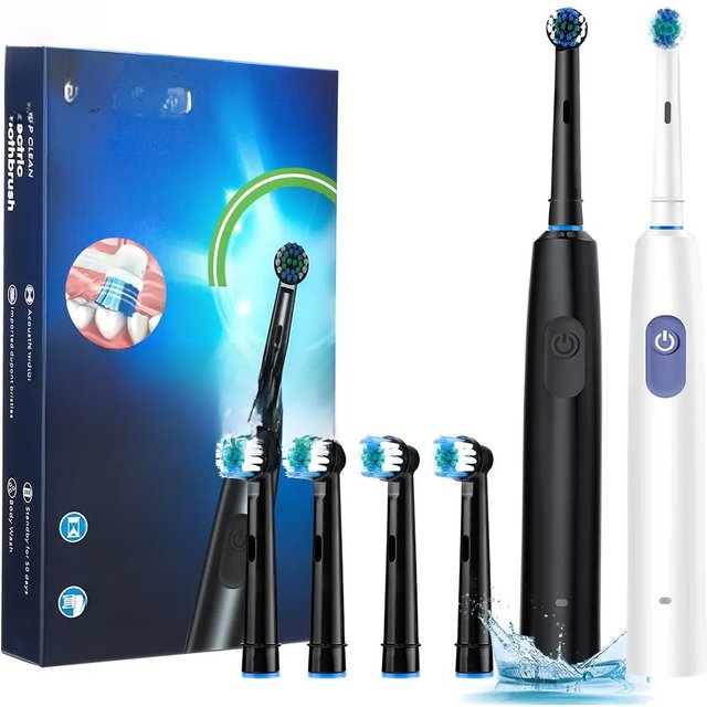 Smart Rotating Timing Electric Toothbrush, Rechargeable Rotary Toothbrush with 4 Heads, 5 Modes Setting Teeth Whitening Oral Car