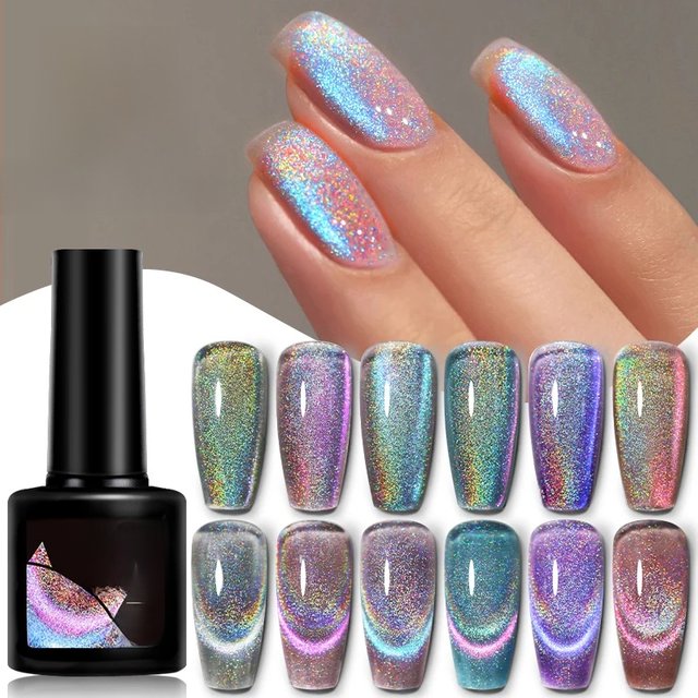 LILYCUTE 7ml Glitter Rainbow Cat Magnetic Gel Nail Polish Sparkling Effect 9D Laser Colorful Semi Permanent Soak Off Nail Art