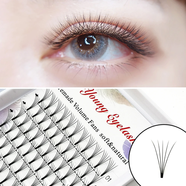 E-YOUNG Russian Premade Volume Fans 3d/4d/5d Natural lashes Short Stem Individual Eyelashes Extension Supplies Make Up Tool