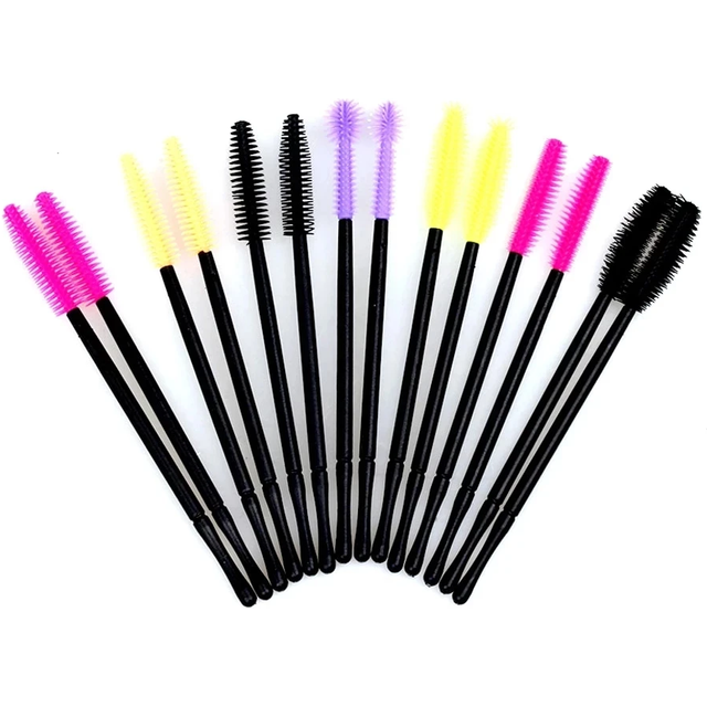 Fadvan 50Pcs/Pack Silicone Brushes Disposable Eyelash Tool Comb Mascara Wands Makeup Brushes Individual Applicator Kit for Eye