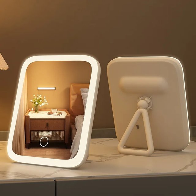 LED Smart Student Dormitory Desktop Fill Light Small Mirror, Makeup Mirror With Light,Girls Bedroom Dressing Table Mirror