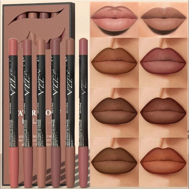 6pcs/Set Rozza Velvet Matte Lip Liner,Long-Lasting Waterproof Finish,Non-Fading,Brown,Pink,Purple Shades,Perfect for All Skins