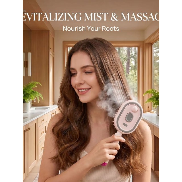 UK Stocked Electric Spray Air Cushion Massage Comb 650nm Red Light Therapy Essential Oil Atomization Self-Cleaning Hair Care Combs Scalp Massager Rechargeable