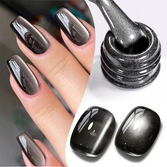 WS Black Glass Cat Magnetic Gel Nail Polish Punk Style Nail Art Manicure Varnis Semi Permanent Gel for Winter Nail Supplies