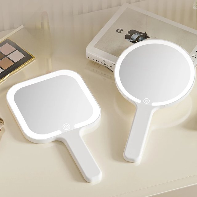 LED Smart Makeup Mirror Hand-held Carry 3 Colors Adjust Bright with Touch Screen Cosmetic Tabletop Vanty Mirror Travel Home Use