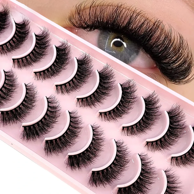 HBZGTLAD 10Pairs 3D Faux Mink Hair False Eyelashes Natural Messy Eyelash Crisscross Wispy Fluffy Lashes Extension Big Eye Makeup