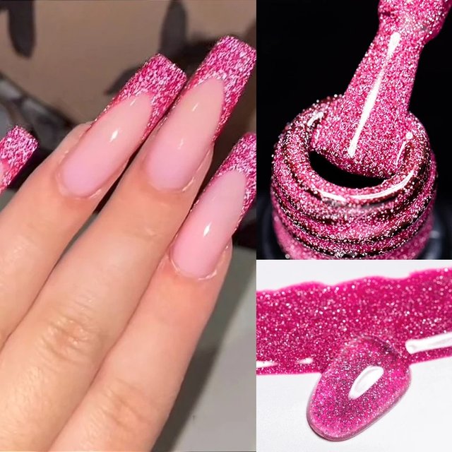 7ML Reflective Glitter Gel Nail Polish Bright Sparkling Pink Color Semi-permanent Soak Off Nail Art UV Gel Summer Color Varnish