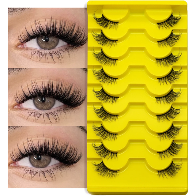 GROINNEYA Half Lashes 5/7/10 Piars Half Lashes Soft Natural Cat Eye Lashes Makeup Tool Fake Eyelashes Extension Fluffy Faux Cils