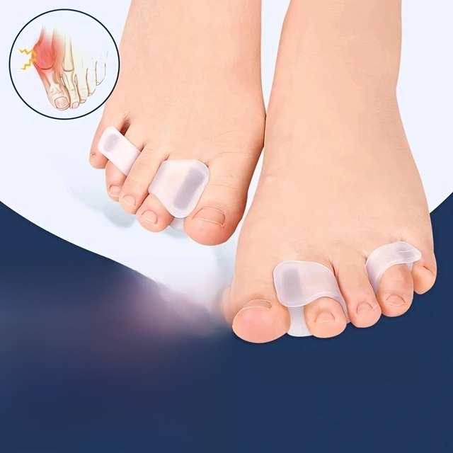 2pcs Hallux Valgus Foot Care Pedicure Silicone Gel Straightener Two Hole Toe Separator Fingers Protector Bunion Adjuster